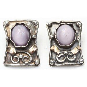 Beautiful Artisan made 18K Gold and Silver Amethyst Clip-on Earrings Great Find